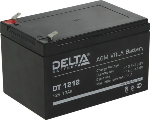 Аккумулятор для ИБП Delta Battery DT 1212 12А/ч-12Vст EN3 зажим (FASTON) обратная 151x98x100